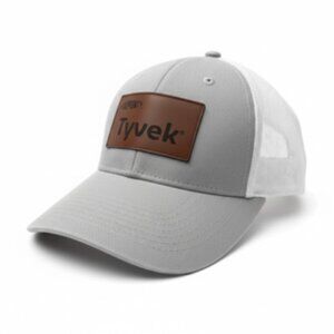 DuPont Tyvek Leather Patch Trucker Hat - Gray and White Adjustable